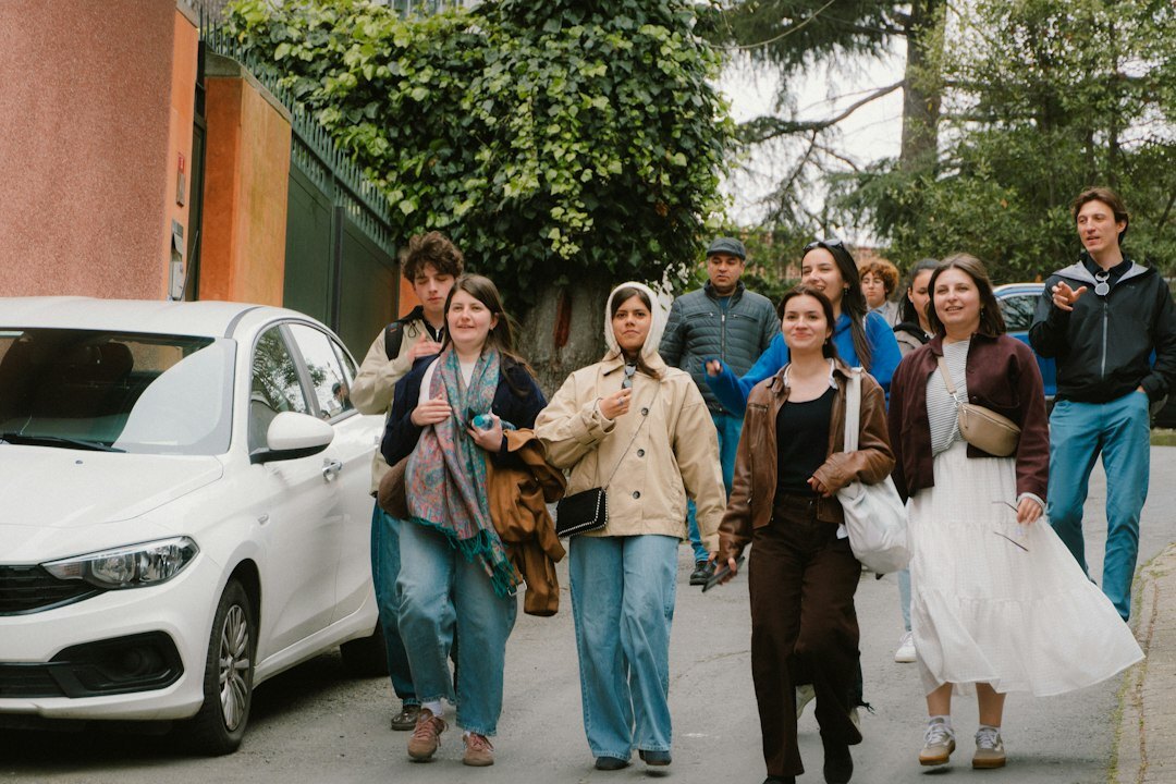 diverse people walking together